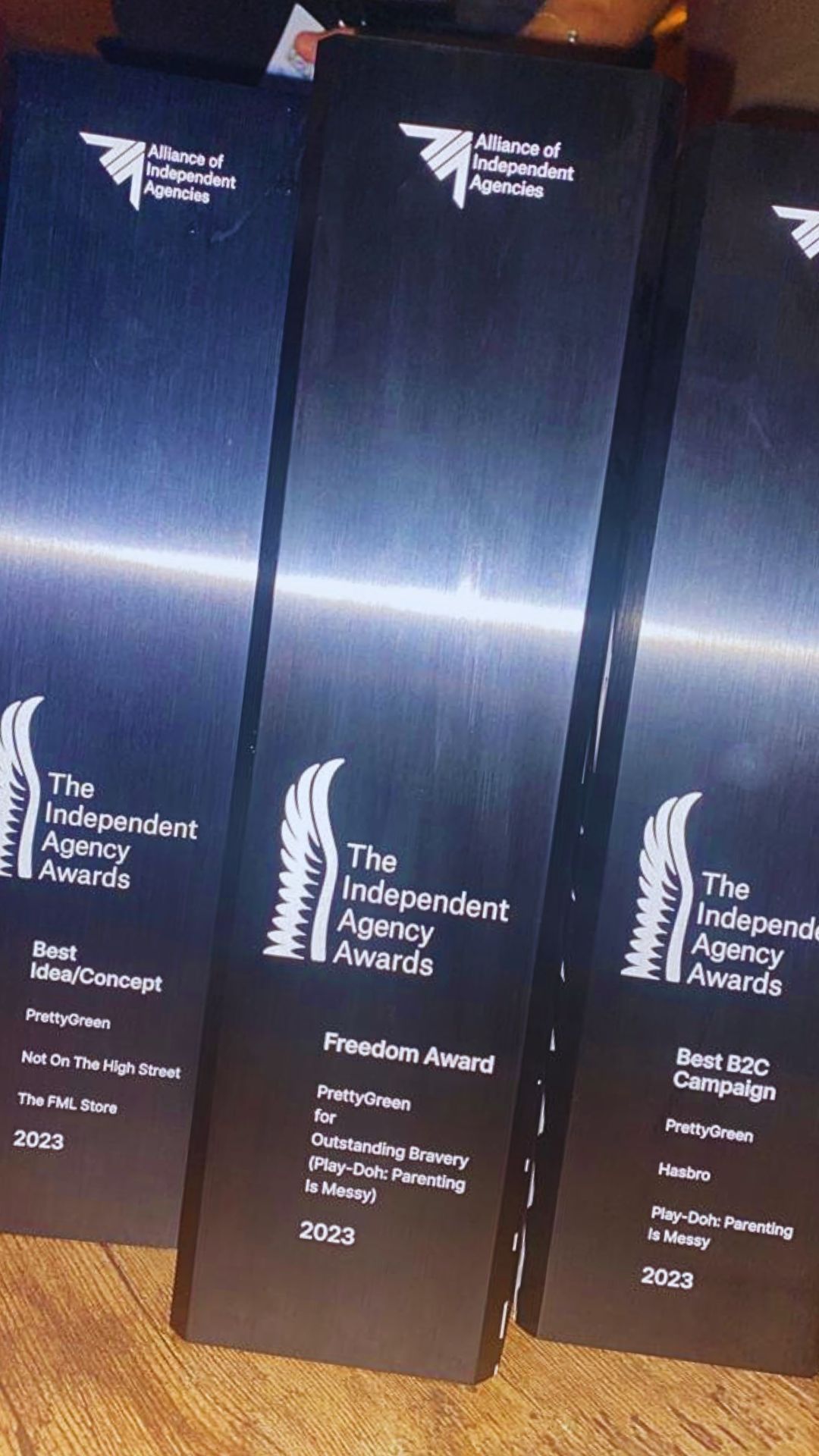 Close up shot of the three trophies