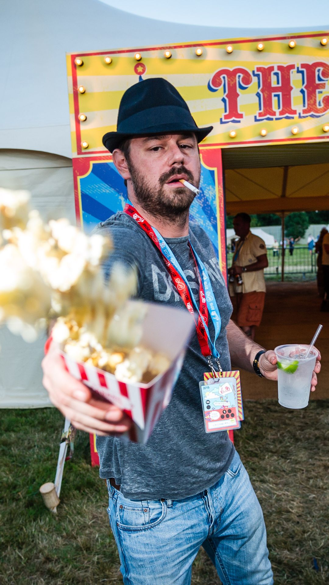 Danny Dyer at a fair holding candy floss