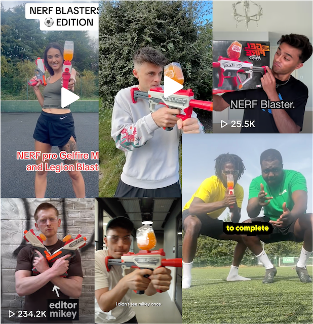 A montage of people using the Nerf blaster